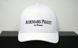 Front view of Audemars Piguet White Cotton Hat with Black Embroidered Logo