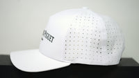 Side view of Audemars Piguet white logo cap with perforated breathable panels