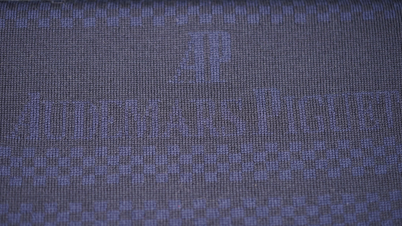 Close up of Audemars Piguet Blue and Black Cashmere Scarf