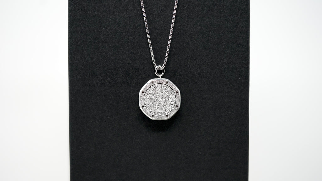 Audemars Piguet Royal Oak Frosted Steel Pendant with chain – front view showing frosted octagonal design