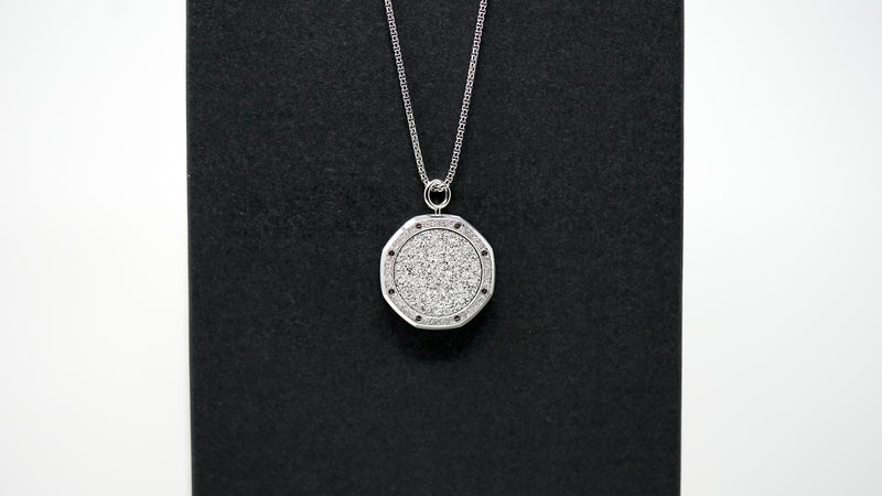 Audemars Piguet Royal Oak Frosted Steel Pendant with chain – front view showing frosted octagonal design