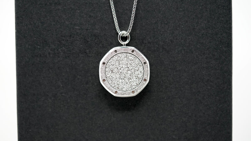 Close-up of Audemars Piguet Royal Oak Frosted Steel Pendant surface texture and craftsmanship