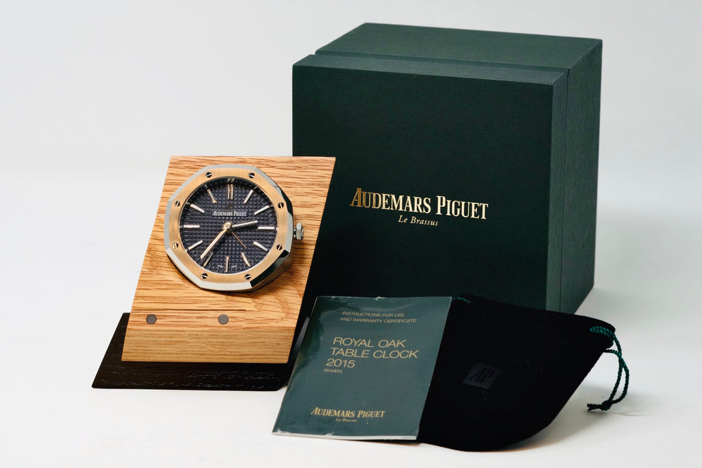 Authentic VIP Audemars Piguet Royal Oak Desk Clock 15400ST Blue Dial Stainless new with Box and Papers For Sale by TimeTradersOnline.com
